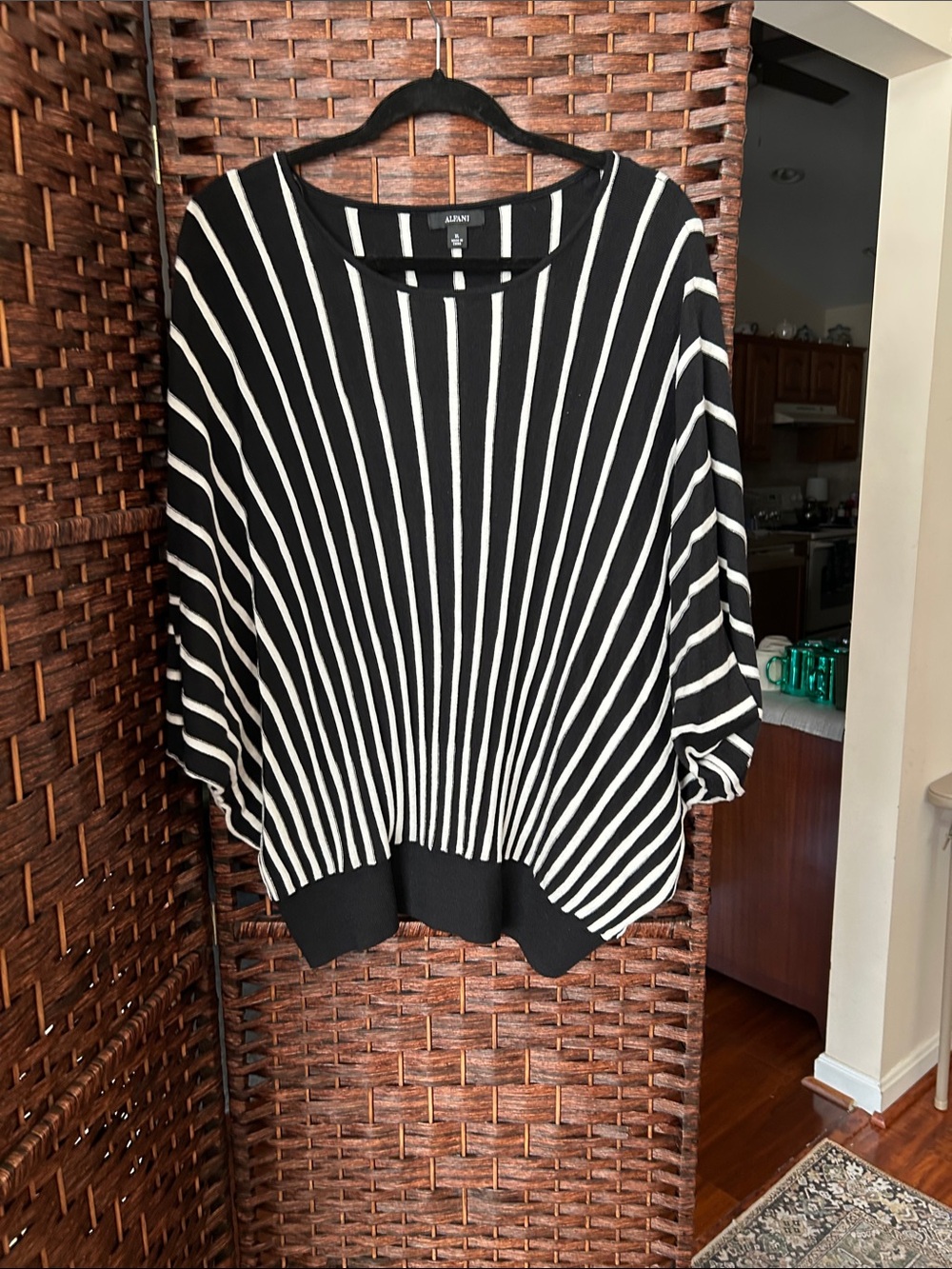 Alfani Black & White Striped Boatneck Pullover